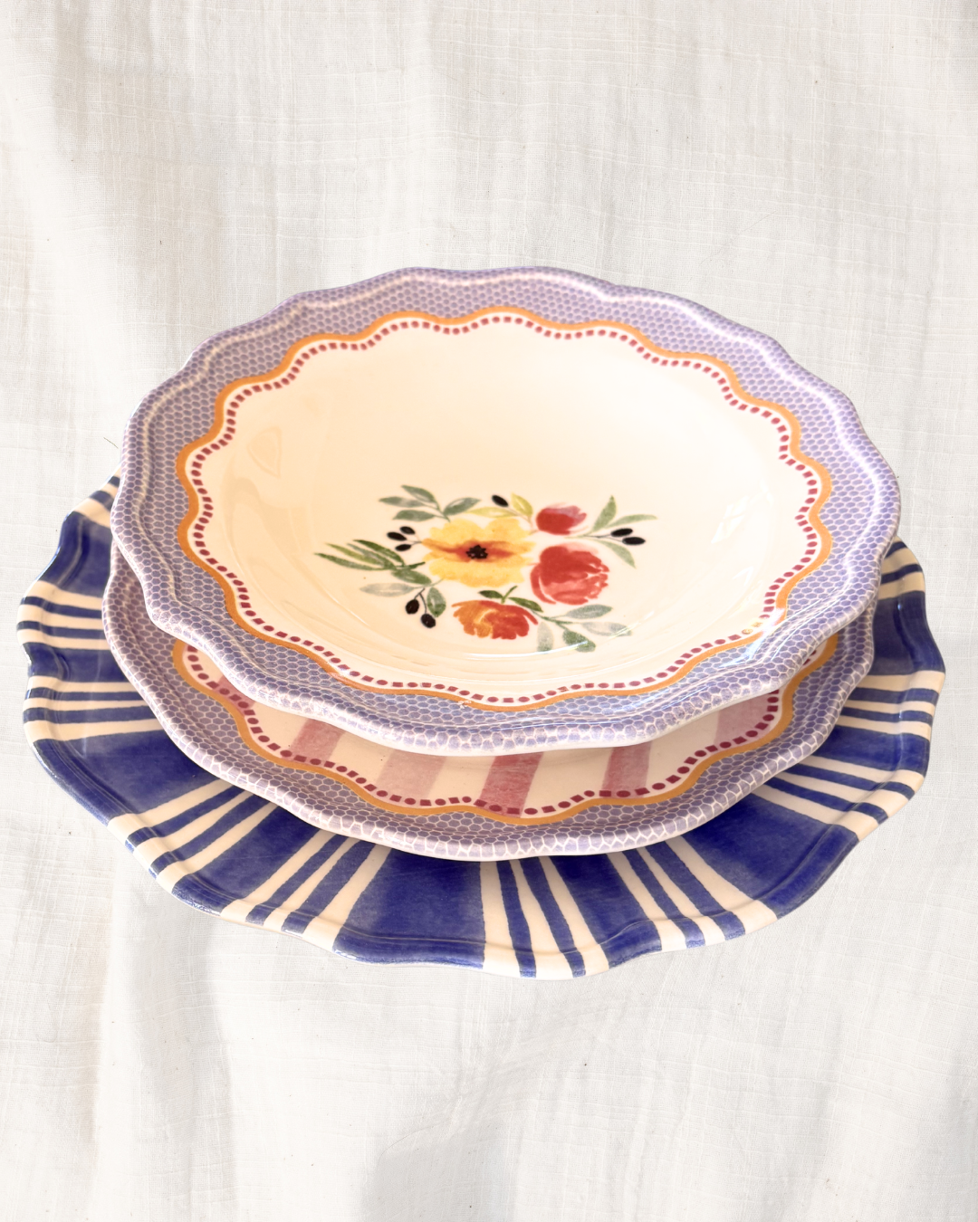 Mesa para 2 - Stripes Azul & Rosy Picnic Lilás