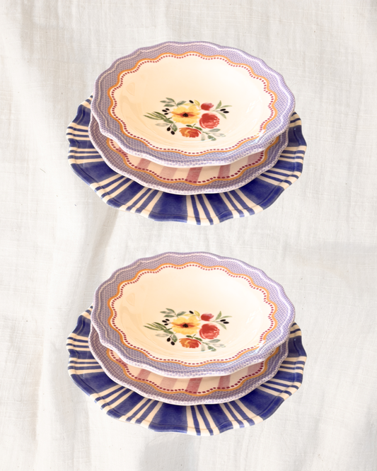 Mesa para 4 - Stripes Azul & Rosy Picnic Lilás