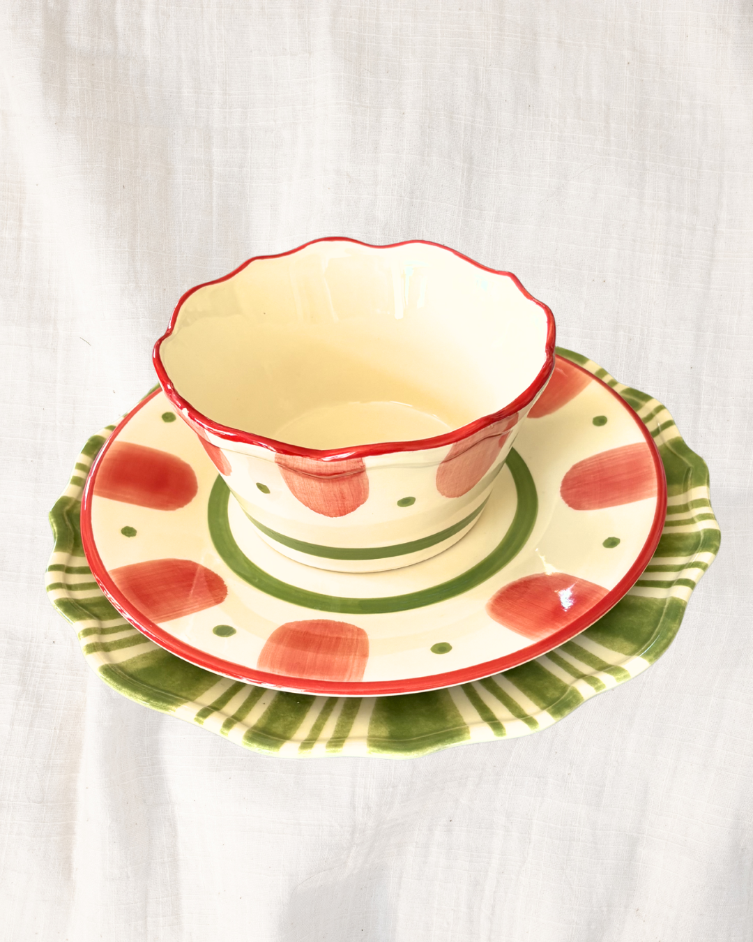 Mesa para 2 - Stripes Verde & Veggie Colour Encarnado
